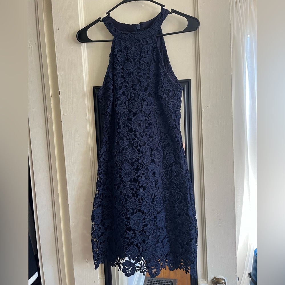 Lulus Navy Blue Lace Halter Dress
